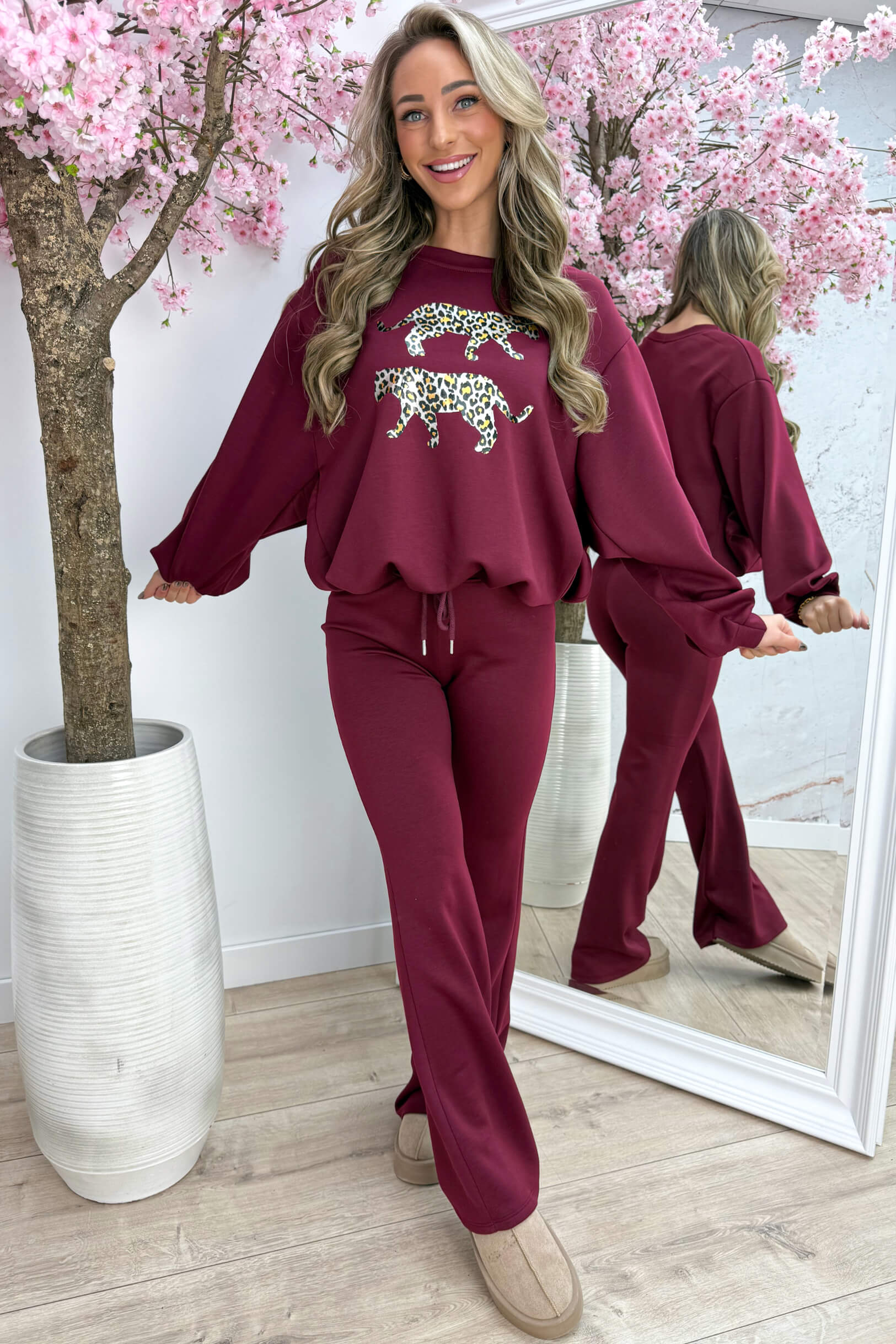 Metallic leopard comfy co-ord - Bordeaux