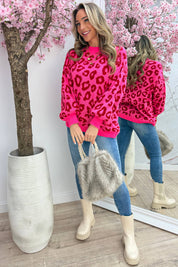 Pop of leopard trui - Fuchsia