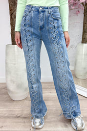 Laced straight leg jeans YX517 - Jeans blue
