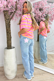 Bright stripes cotton T-shirt - Roze