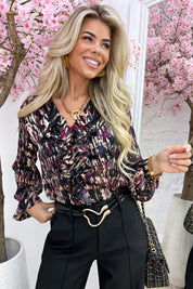 Midnight Lurex Ruffle Top - Bordeaux