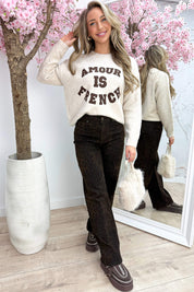 Amour is french basic trui - Bruin