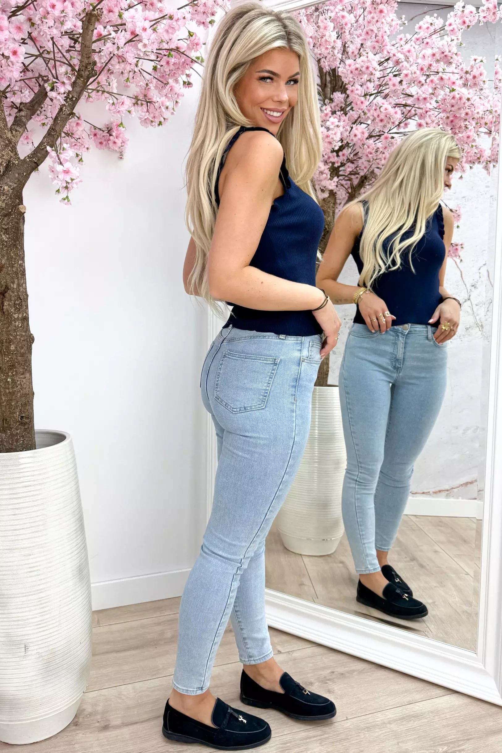 Basic ruffle topje - Navy