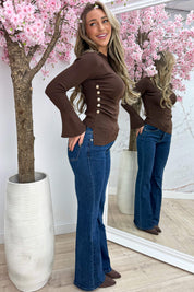 Button flair topje - Bruin