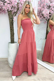 Sweet Strapless Cotton Dress - Terracotta