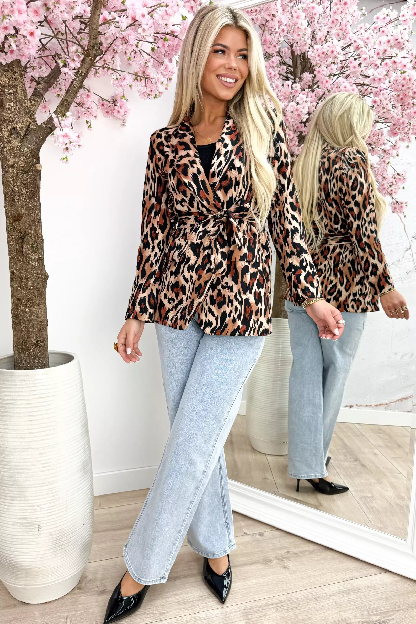 Leopard omslag blazer - Zwart
