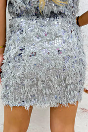 Furry glitter skirt - Lt. grijs