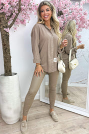 Push-up leather look pants - Taupe