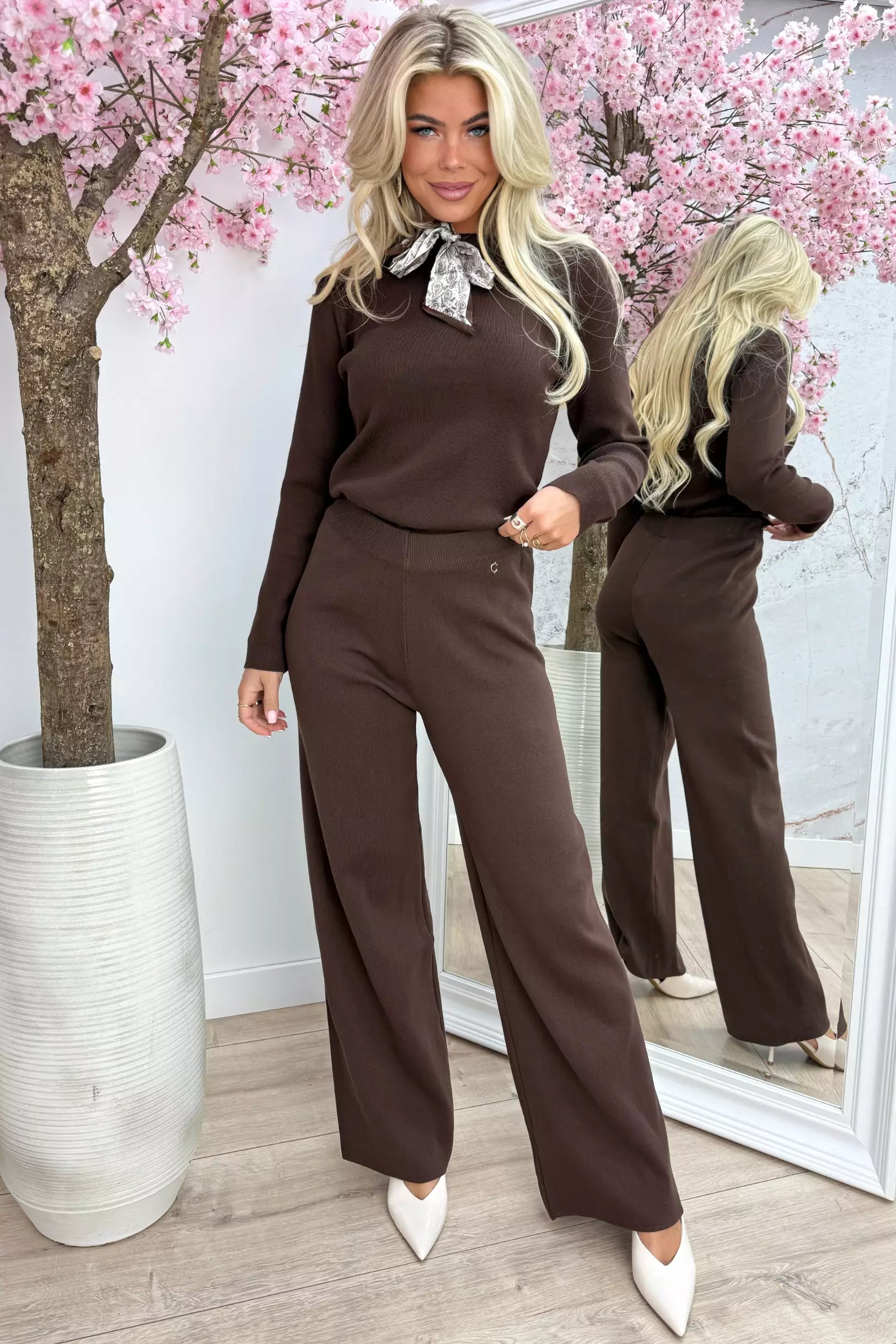 Soft ribbed bow topje - Bruin