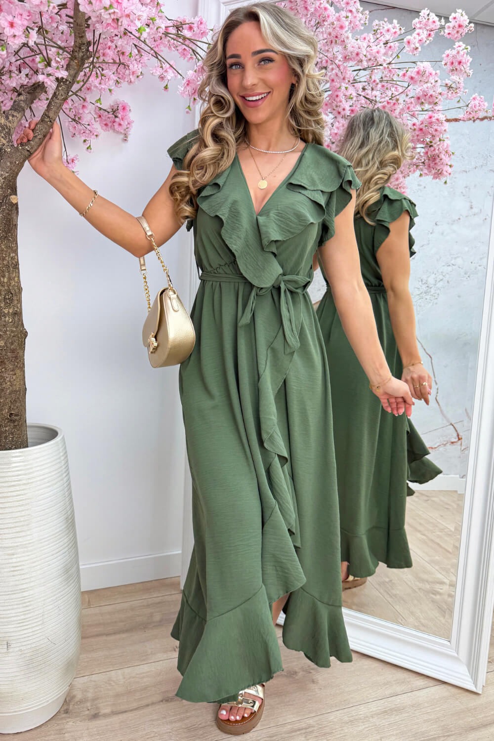 Havana ruffle maxi dress - Army