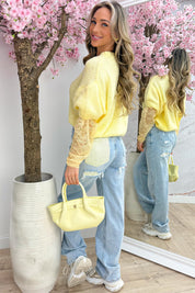 Lace sleeve trui - Geel