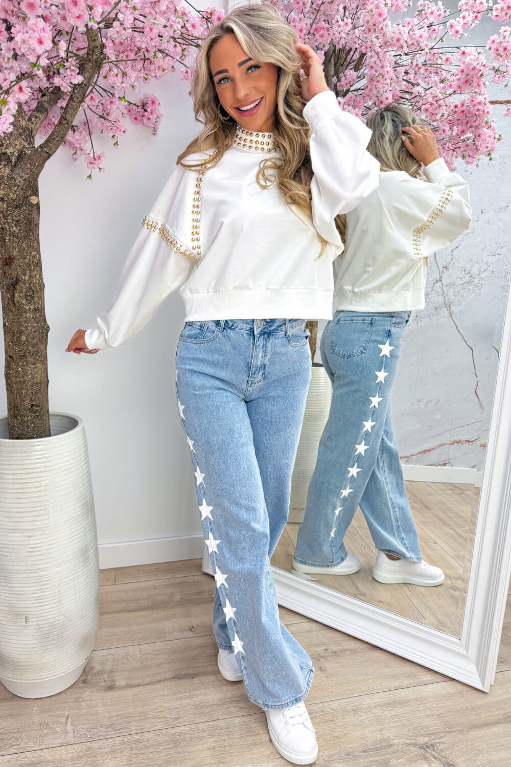 Golden stud sweater - Wit