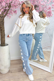 Golden stud sweater - Wit