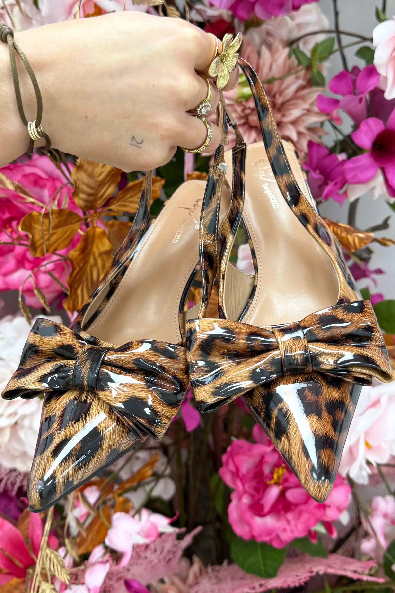 Leopard bow heels - Zwart