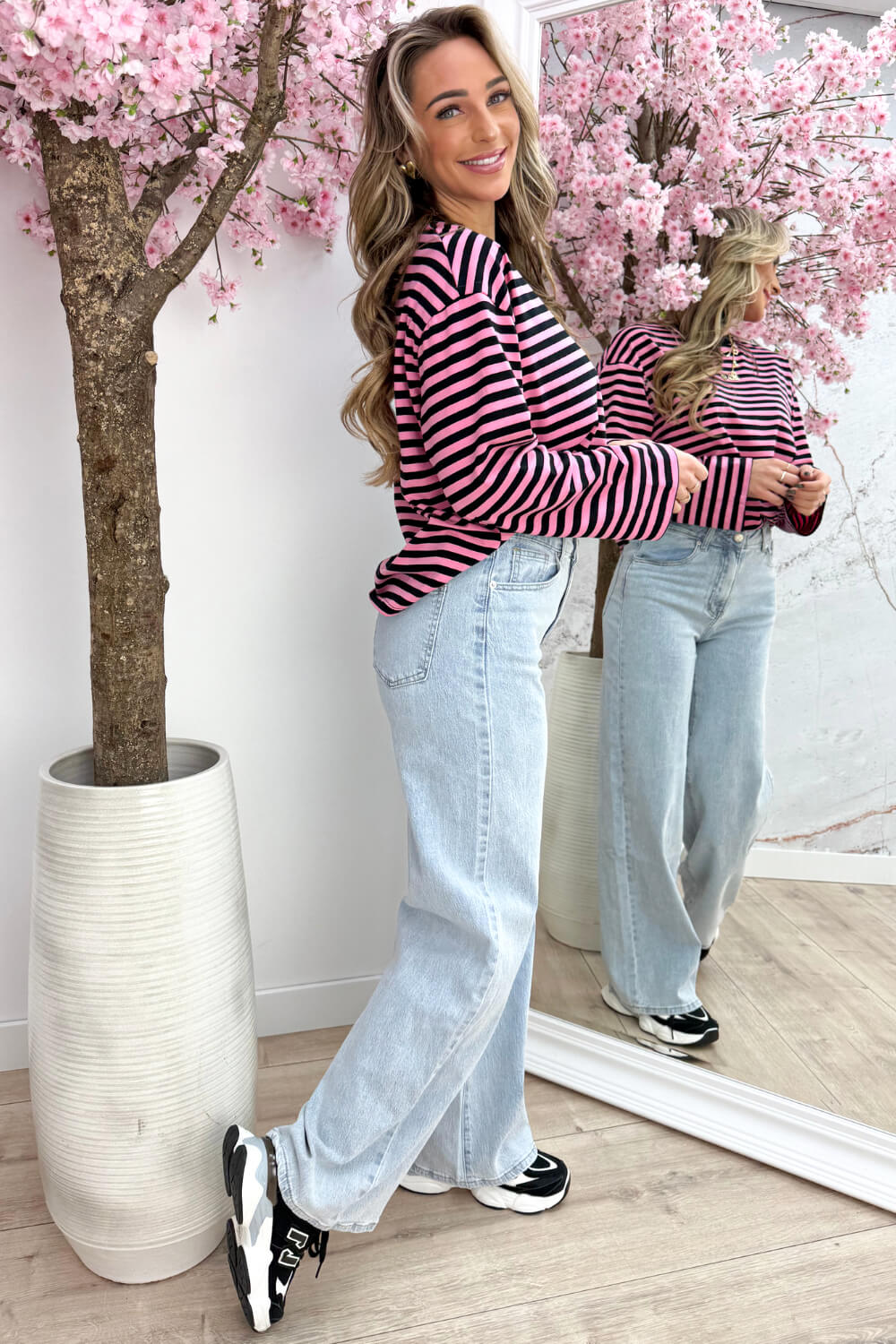 Stripe it easy topje - Zwart