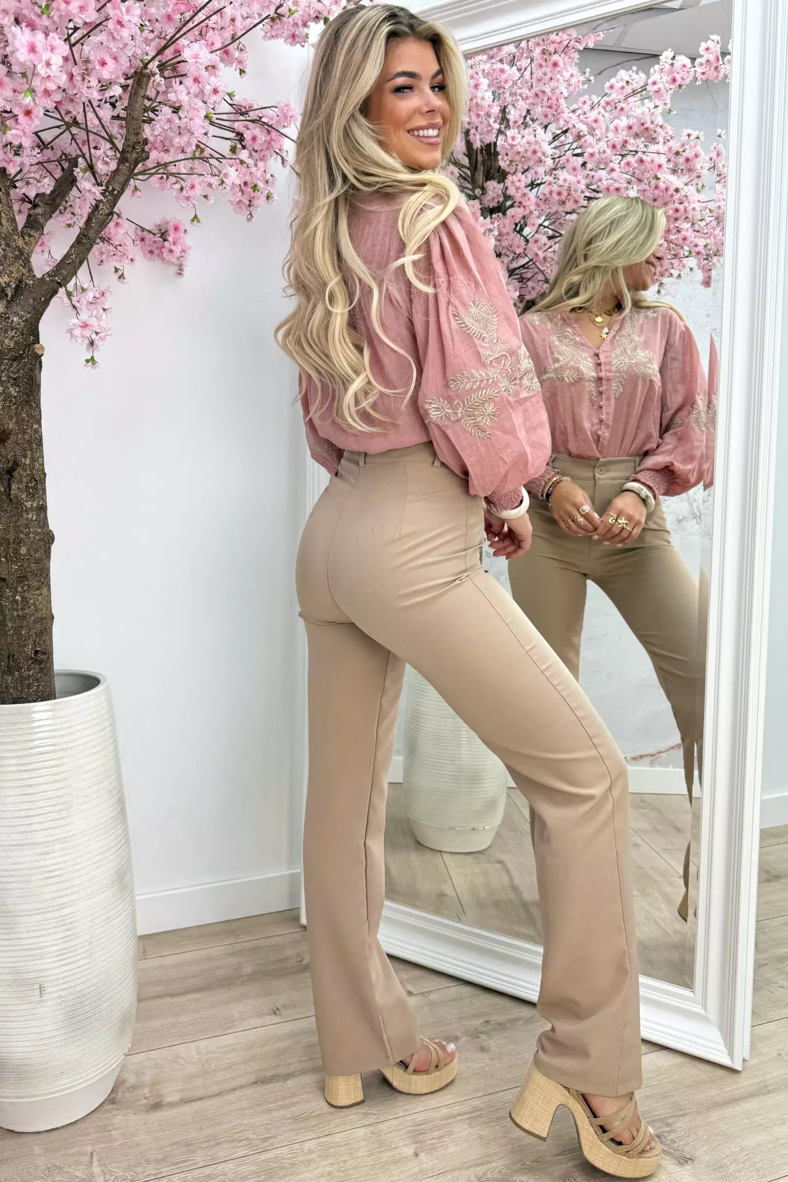 Embroidery lurex blouse - Oud roze