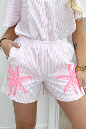 Happy palms stripe short - Roze