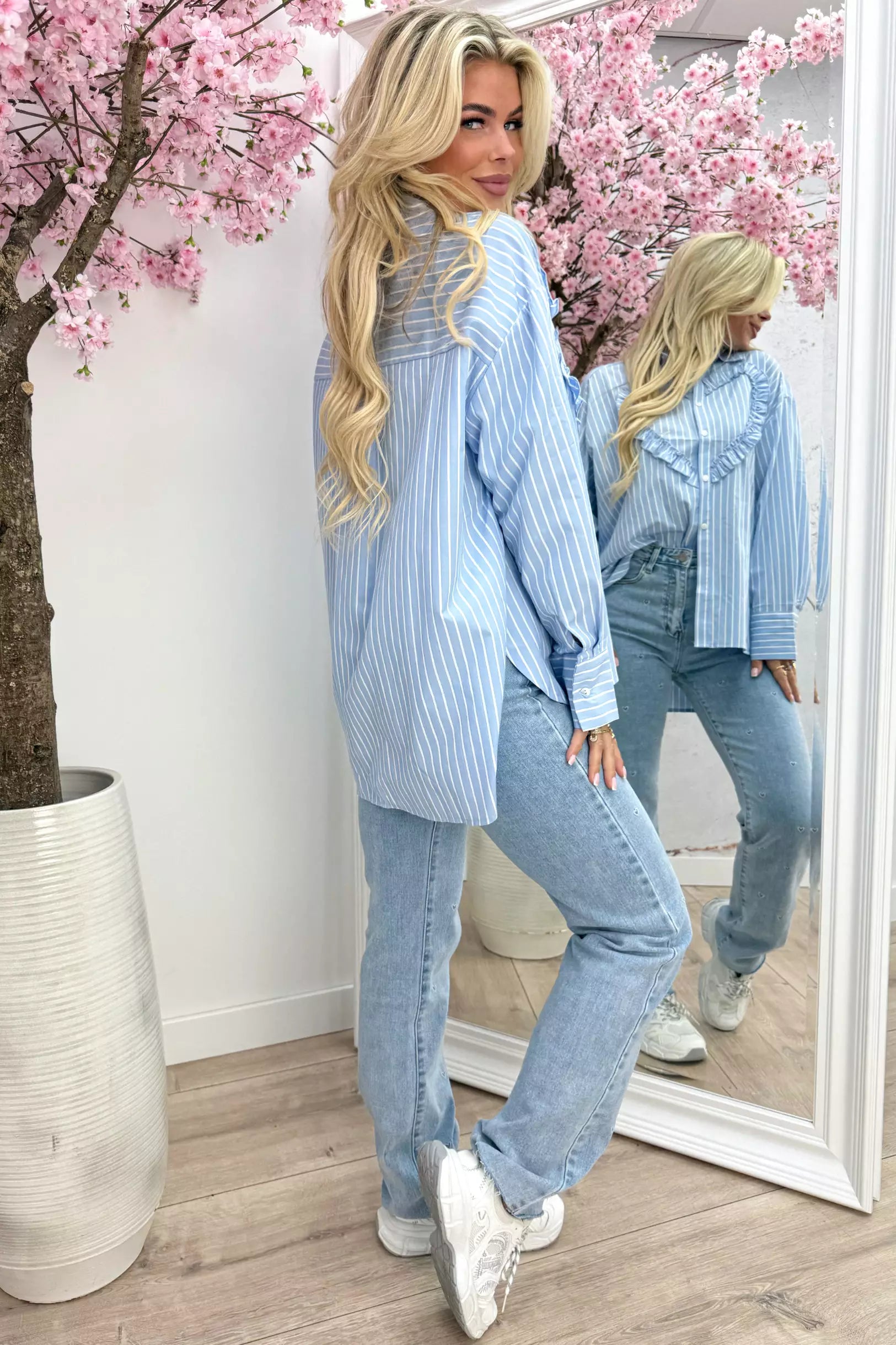 Ruffly heart stripe blouse - Sky blue