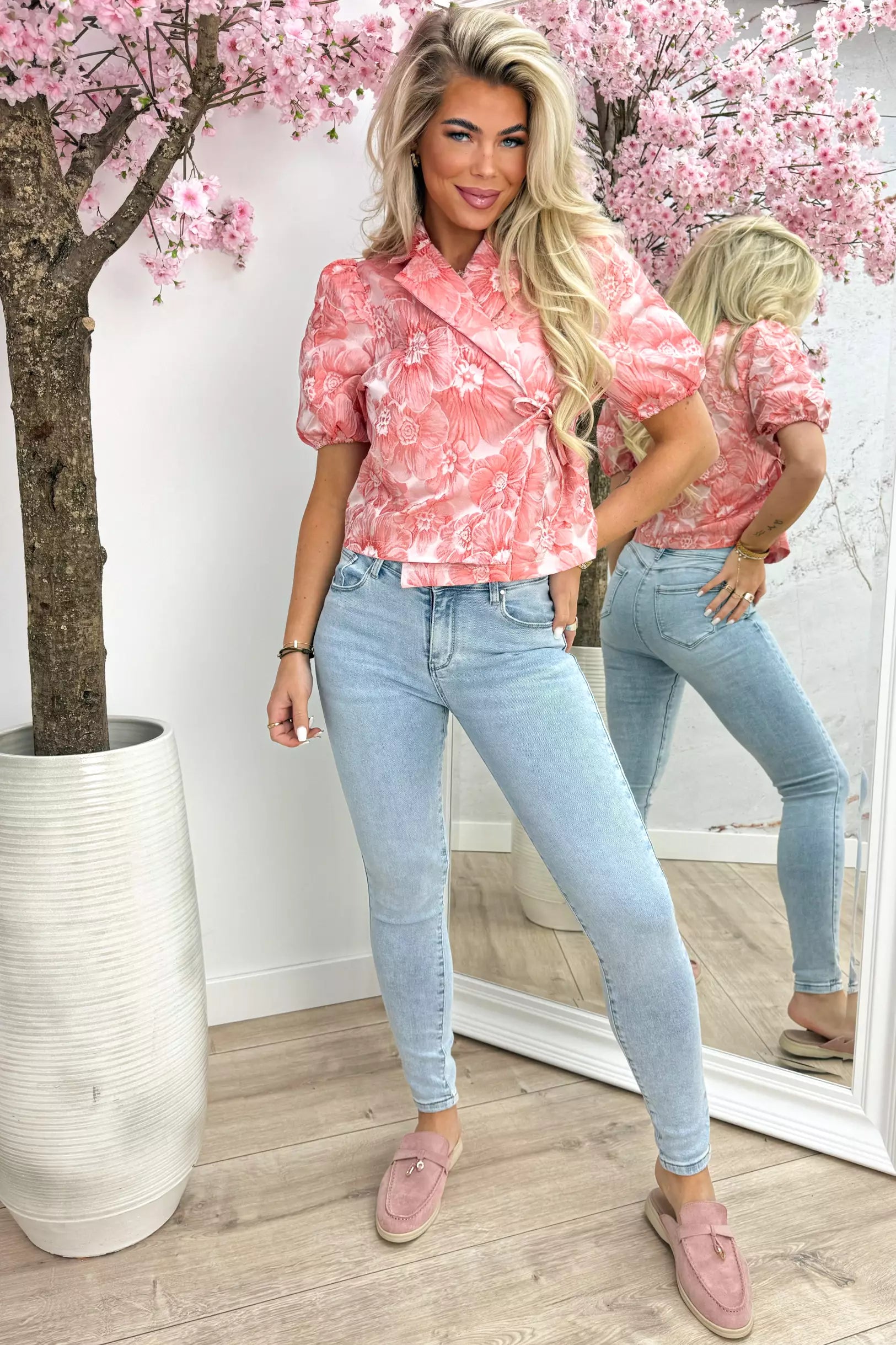 Always bloomy omslag topje - Roze