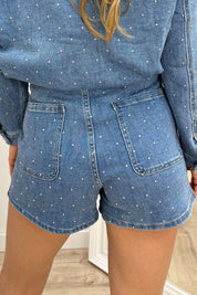 Studded denim skort - Jeans blue