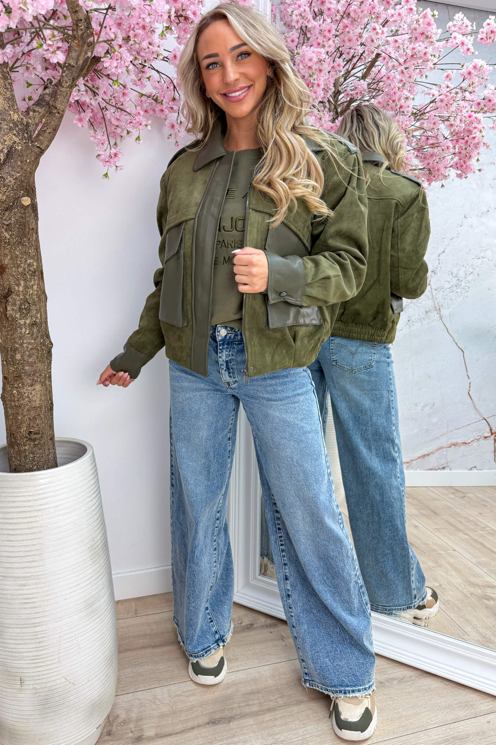 Suede meets leather look jacket - Army