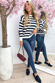 NY Teddy Stripe Trui - Marine