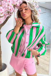 Stripe season cotton jacket - Groen