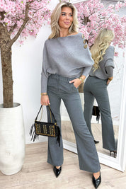 Chic gold button topje - Lt. grijs