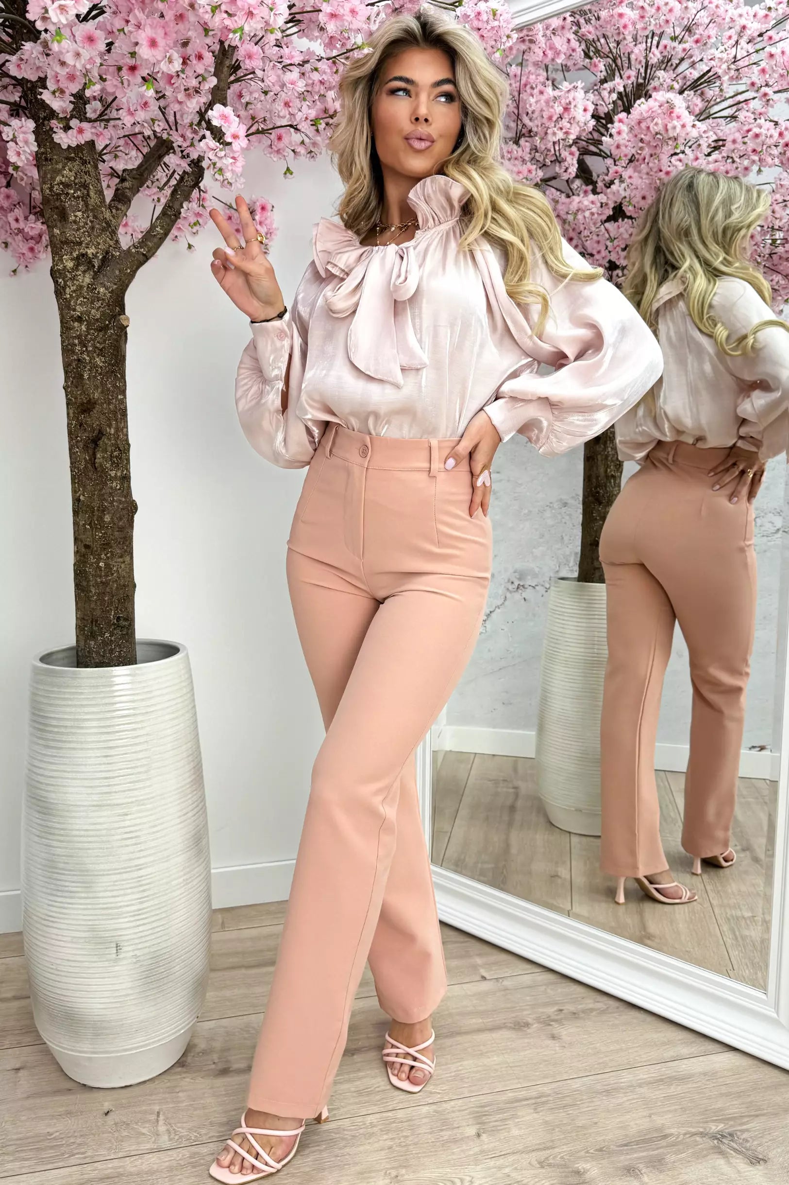 Shiny ruffly bow topje - Oud roze
