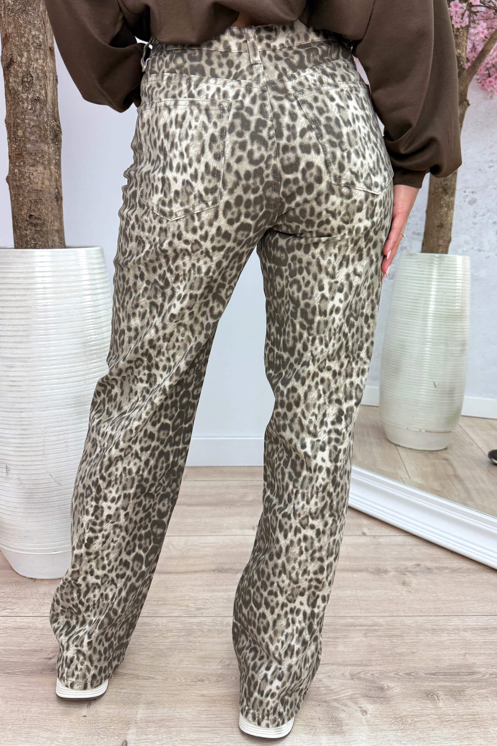 Untamed leopard wide leg jeans - Beige