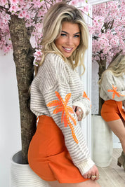 Palm Tree Paillet Sweater - Beige