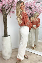 Embroidery lurex blouse - Koraal