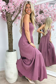 Sweet strapless cotton dress - Dk. roze