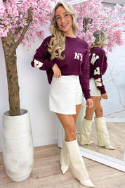 Woven leather look NY trui - Bordeaux
