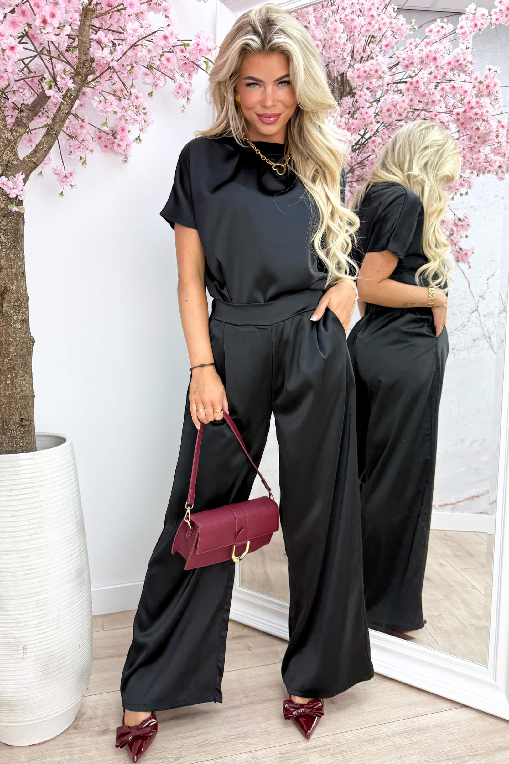 So ready silky co-ord - Zwart