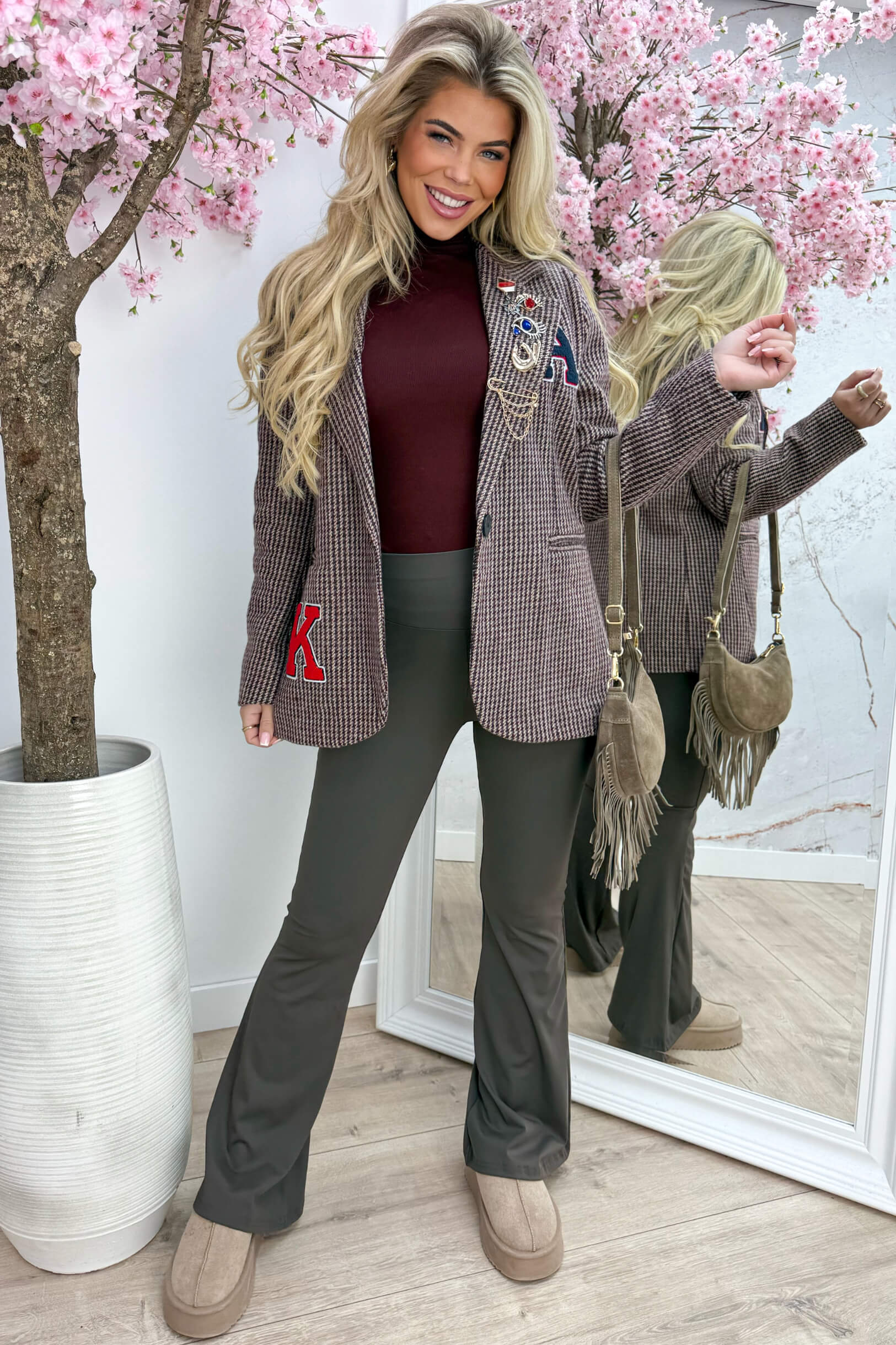 Broche checkered blazer - Bordeaux