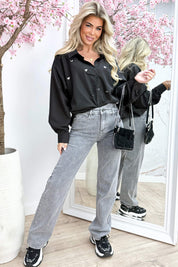 Oversized hearts blouse - Zwart