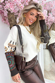 Aztec sleeve trui - Lt. beige