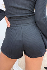 Ribbed button skort - Zwart