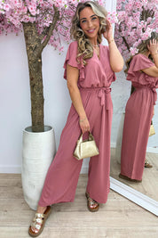Rio ruffle jumpsuit - Dk. roze