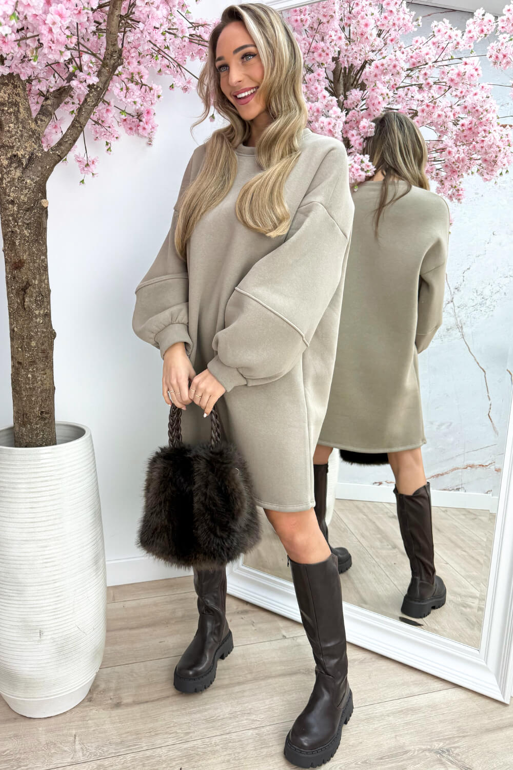 Oversized sweater dress - Taupe