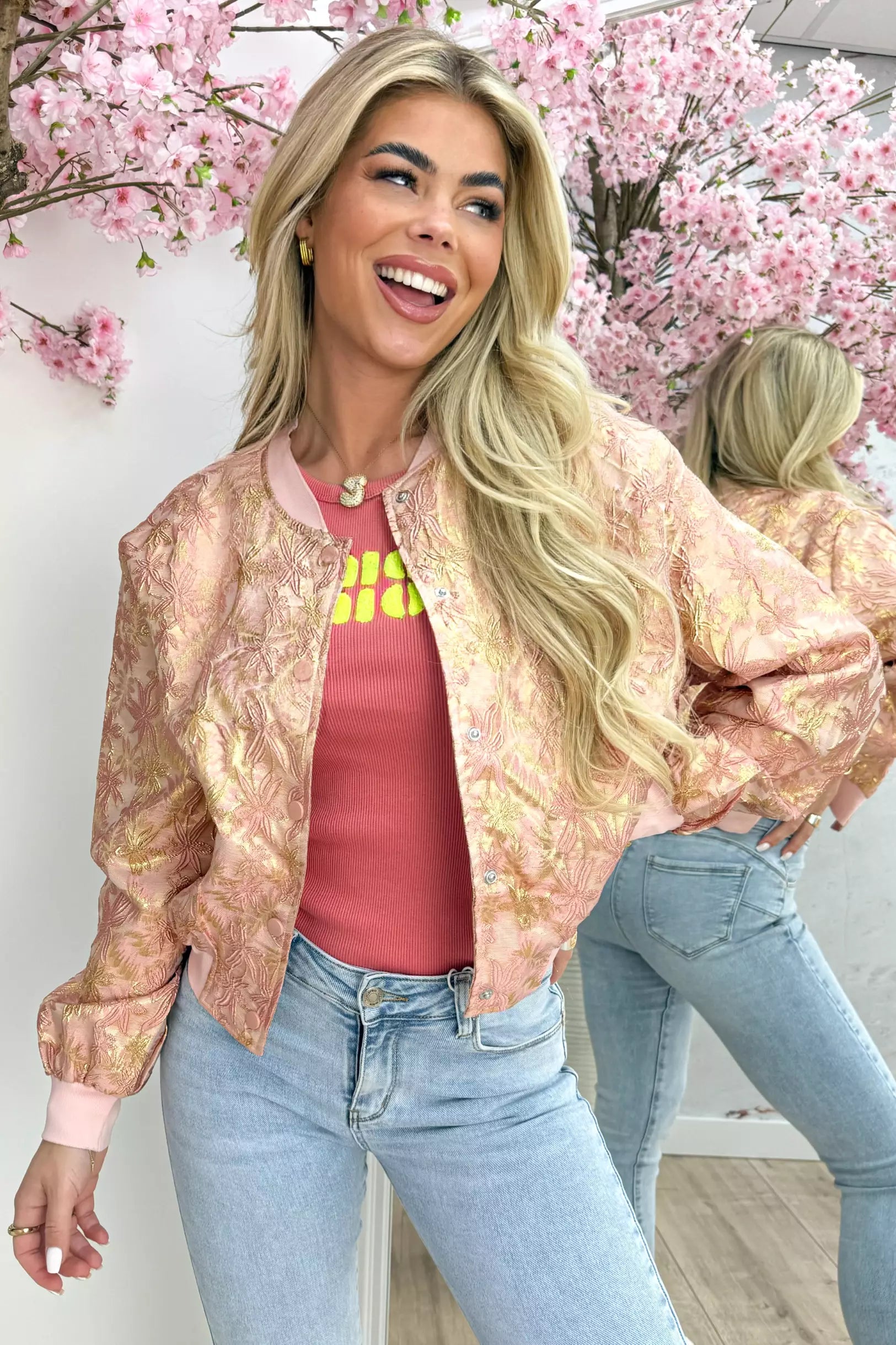 Flower party glitter jacket - Roze