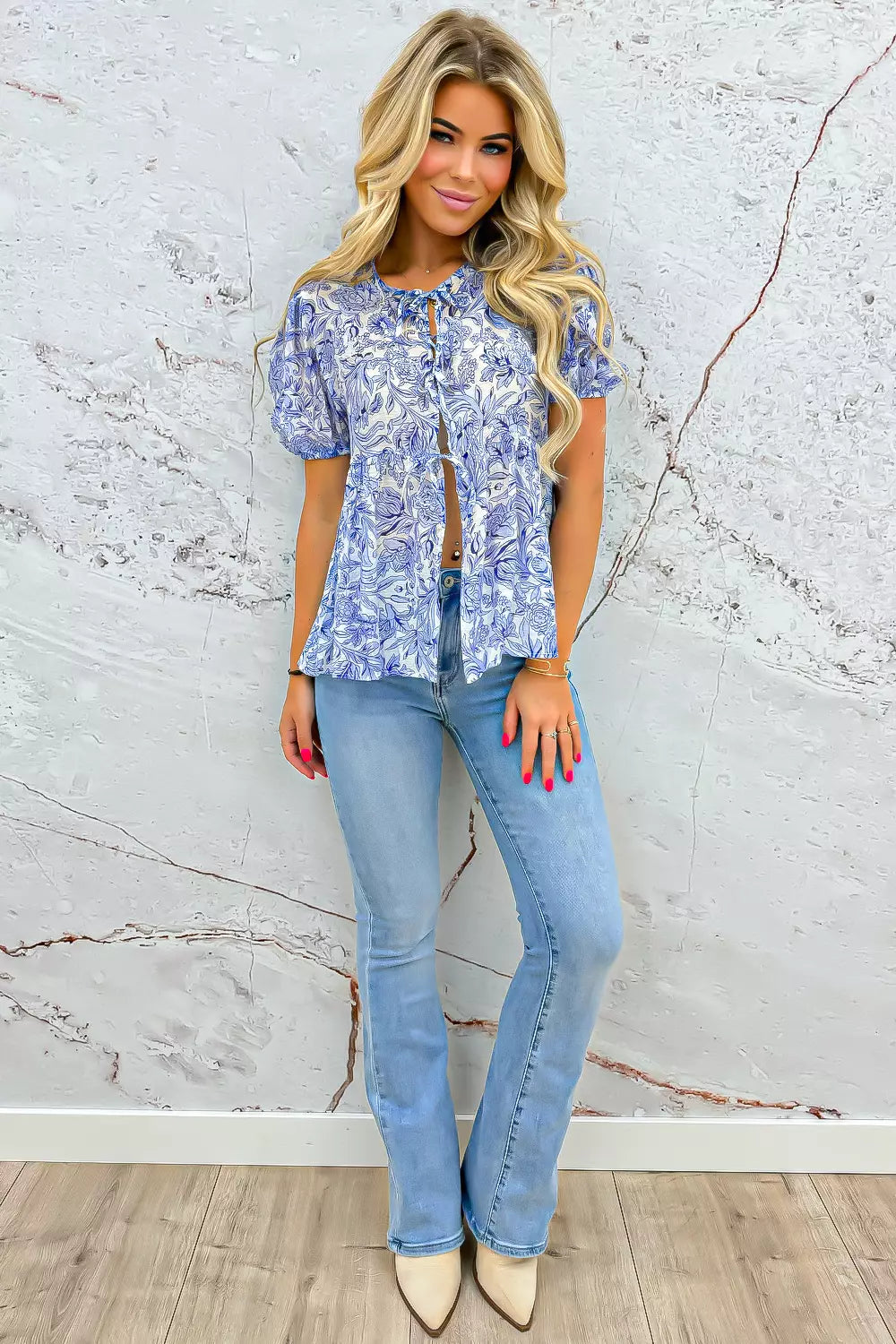 Rosy bow topje - Sky blue
