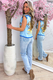 NY leopard statement topje - Sky blue
