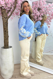 Bloomy embroidery trui - Jeans blue