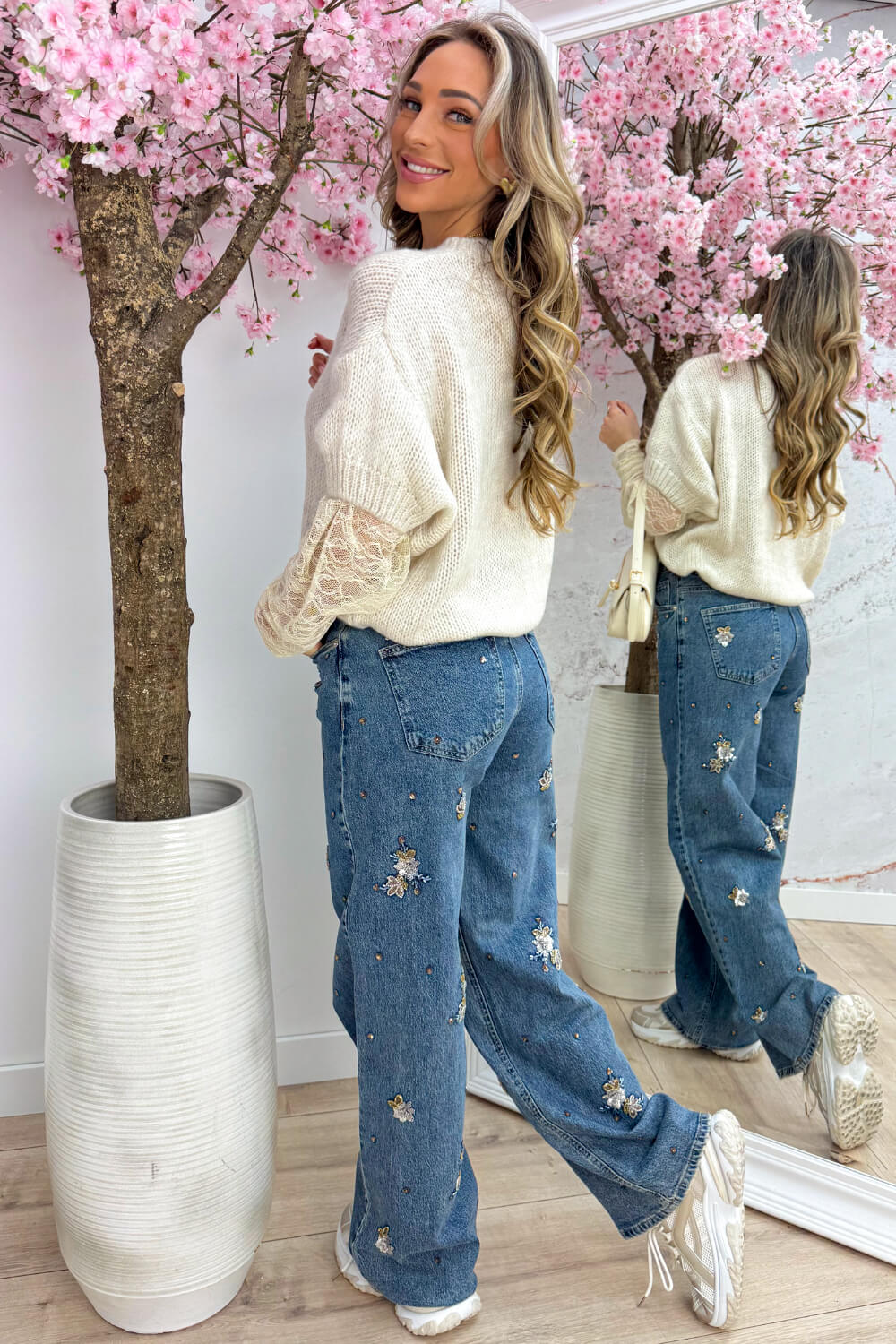 Lace sleeve trui - Beige