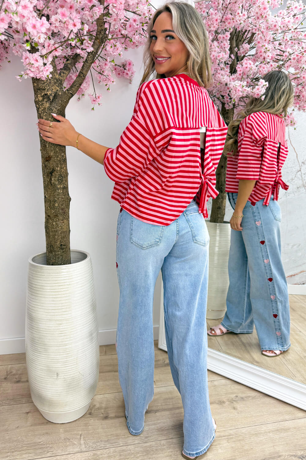 Bow stripe topje - Rood