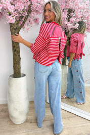 Bow stripe topje - Rood
