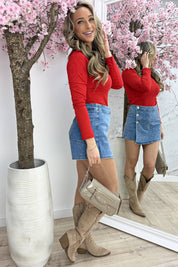 Ribbed basic topje - Rood