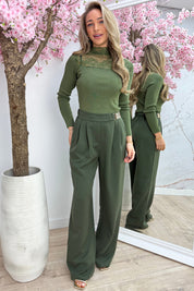 Lace lover ribbed topje - Army